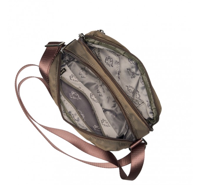 Сумка женская кросс-боди из полиэстера коричневая EPOL 6102-04 горизонтальная