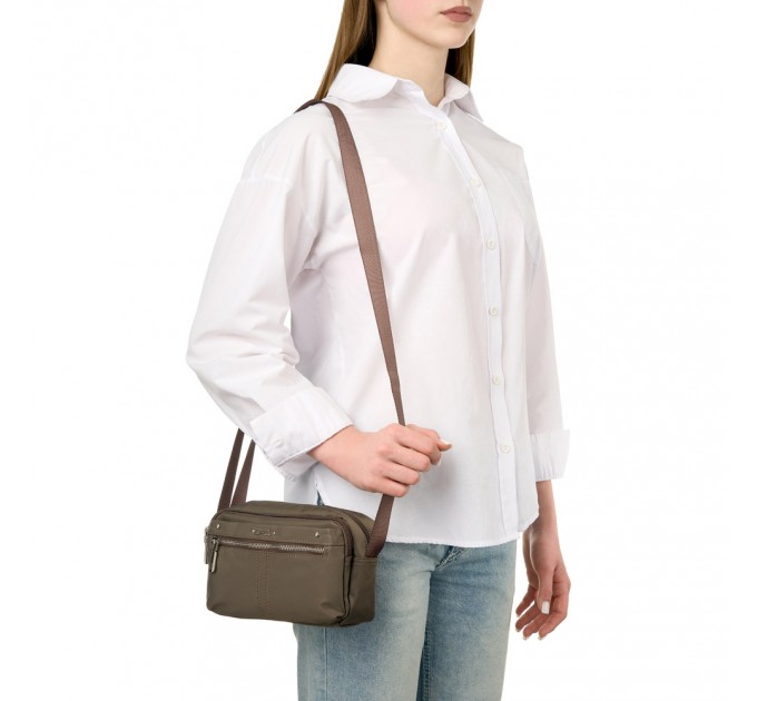 Сумка женская кросс-боди из полиэстера коричневая EPOL 6102-04 горизонтальная