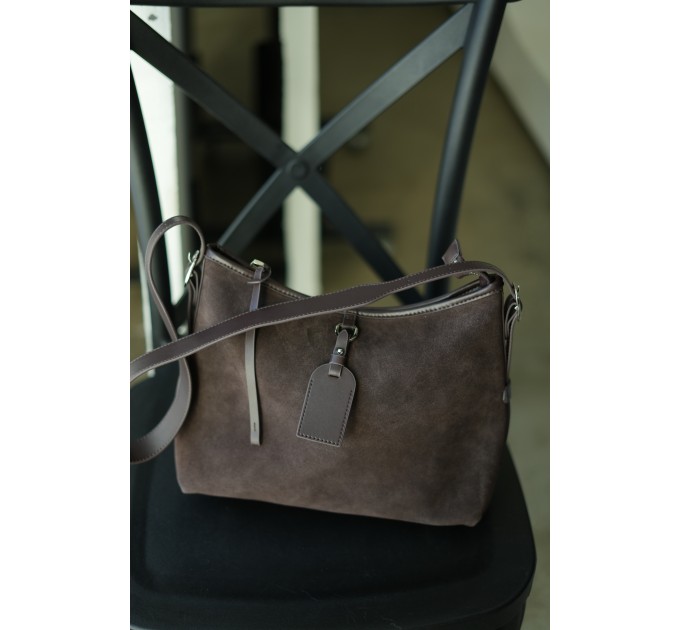 Жіноча сумка з натуральної шкіри та замші коричнева BAGS4LIFE 7018