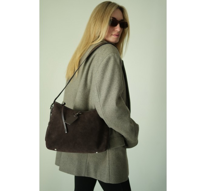 Жіноча сумка з натуральної шкіри та замші коричнева BAGS4LIFE 7018