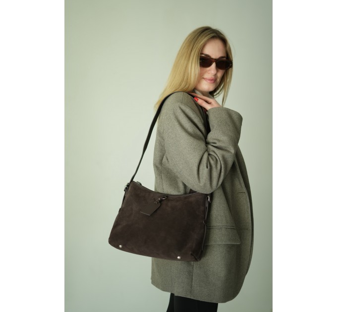 Жіноча сумка з натуральної шкіри та замші коричнева BAGS4LIFE 7018