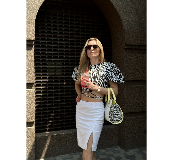 Жіноча ділова сумка з натуральної шкіри жовто-біла Vito Torelli 4070/6034/2120 пітон, зебра