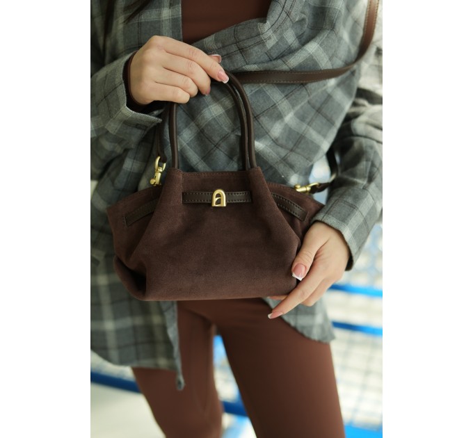 Женская сумка-тоут из натуральной замши и кожи коричневая BAGS4LIFE 905 с ремешком