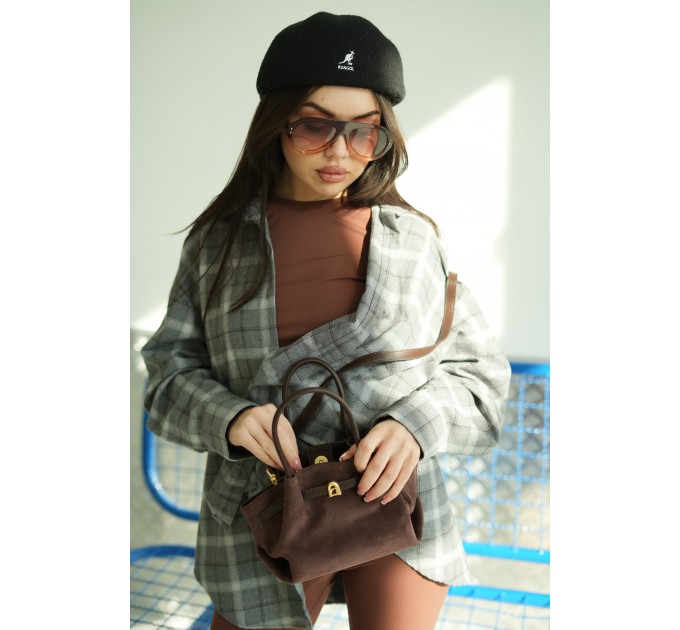 Женская сумка-тоут из натуральной замши и кожи коричневая BAGS4LIFE 905 с ремешком