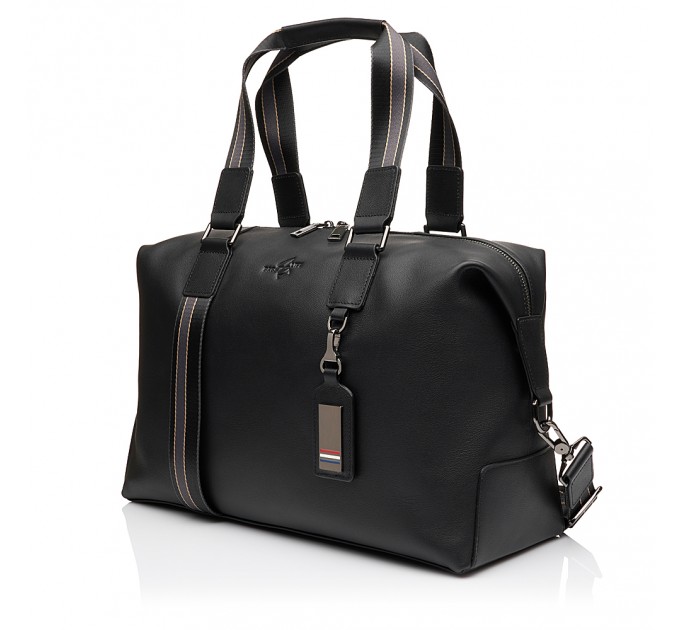 Деловая дорожная сумка с натуральной кожи черная BAGS4LIFE MAN 7201 с брелоком
