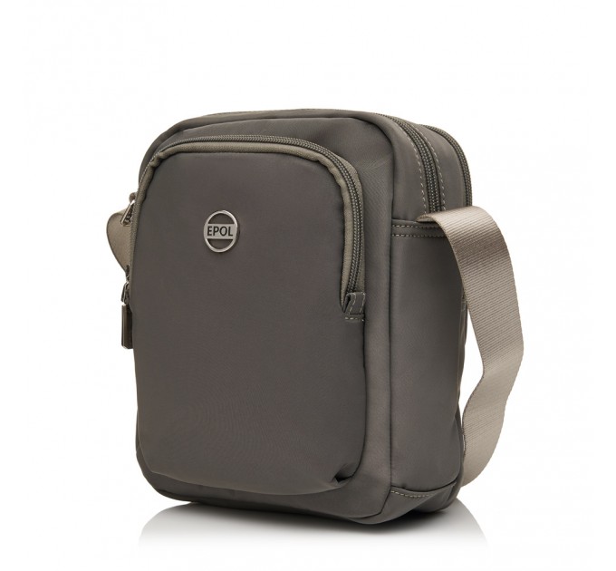 Сумка кросс-боди вертикальная женская из полиэстера серо-зеленая EPOL 6105-05 с карманом