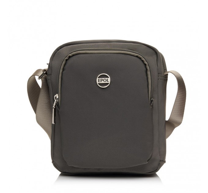Сумка кросс-боди вертикальная женская из полиэстера серо-зеленая EPOL 6105-05 с карманом