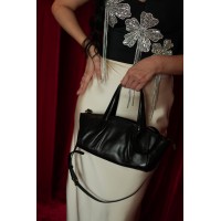 Жіноча сумка-багет з натуральної шкіри чорна BAGS4LIFE 5011 з защіпками