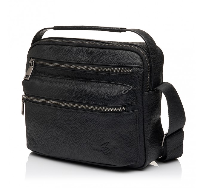 Чоловіча сумка з натуральної шкіри чорна BAGS4LIFE MAN 7177 з короткою ручкою
