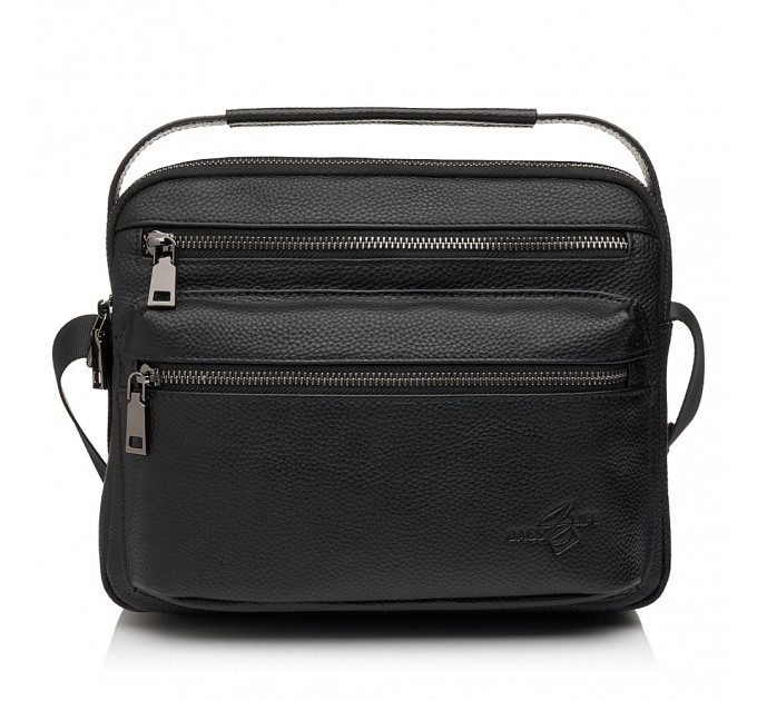 Чоловіча сумка з натуральної шкіри чорна BAGS4LIFE MAN 7177 з короткою ручкою