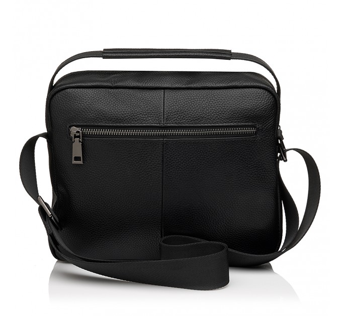 Чоловіча сумка з натуральної шкіри чорна BAGS4LIFE MAN 7177 з короткою ручкою