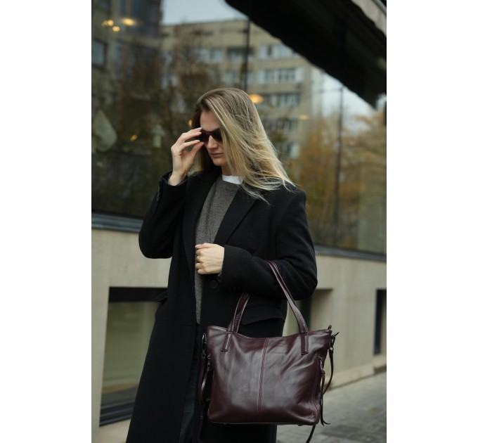 Женская сумка-тоут из натуральной кожи бордово-фиолетовая BAGS4LIFE 2036