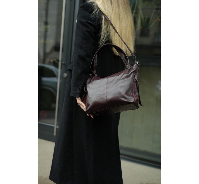 Женская сумка-тоут из натуральной кожи бордово-фиолетовая BAGS4LIFE 2036