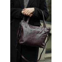 Жіноча сумка-тоут з натуральної шкіри бордово-фіолетова BAGS4LIFE 2036