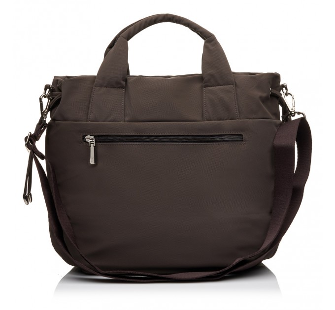 Жіноча сумка-тоут з поліестера коричнева EPOL 6116-01 з затяжкою