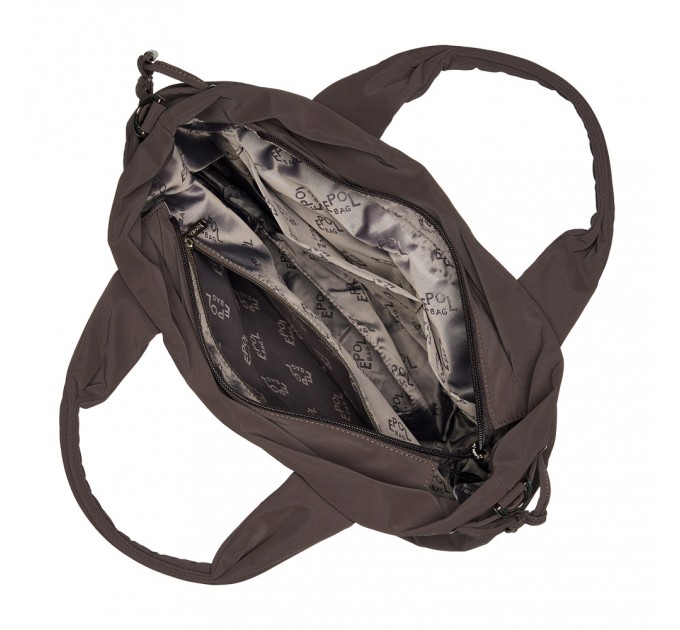 Жіноча сумка-тоут з поліестера коричнева EPOL 6116-01 з затяжкою