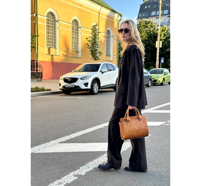 Жіноча ділова сумка з натуральної шкіри руда Vito Torelli 4013/1214 кроко