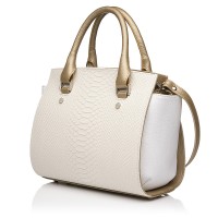 Жіноча ділова сумка з натуральної шкіри біла з бронзою Vito Torelli 1063 4034/1005/1707 з пітоном