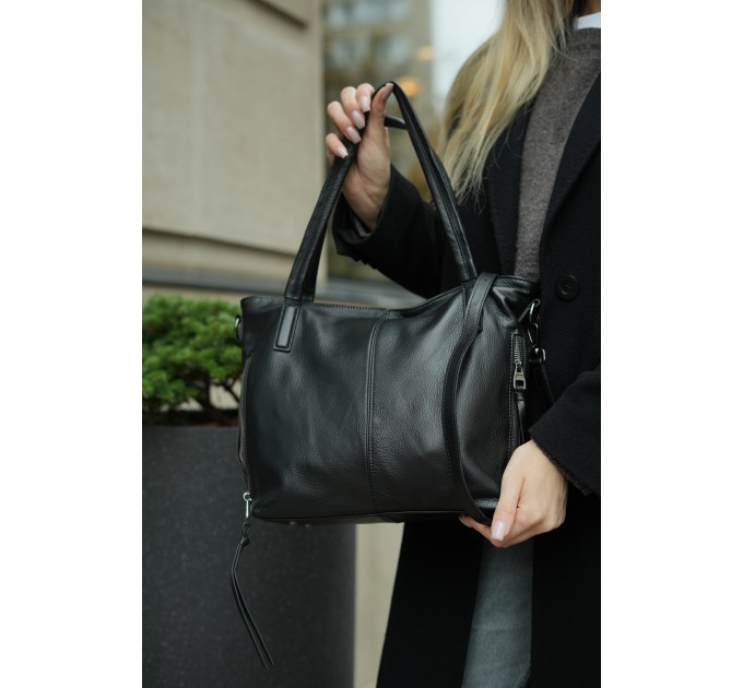 Жіноча сумка-тоут з натуральної шкіри чорна BAGS4LIFE 2036