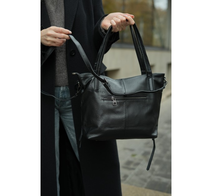 Жіноча сумка-тоут з натуральної шкіри чорна BAGS4LIFE 2036