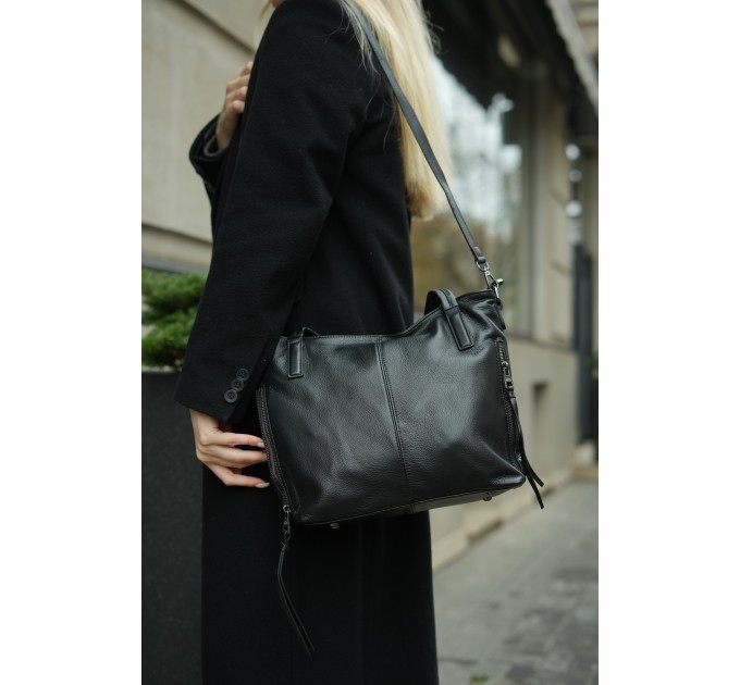 Жіноча сумка-тоут з натуральної шкіри чорна BAGS4LIFE 2036