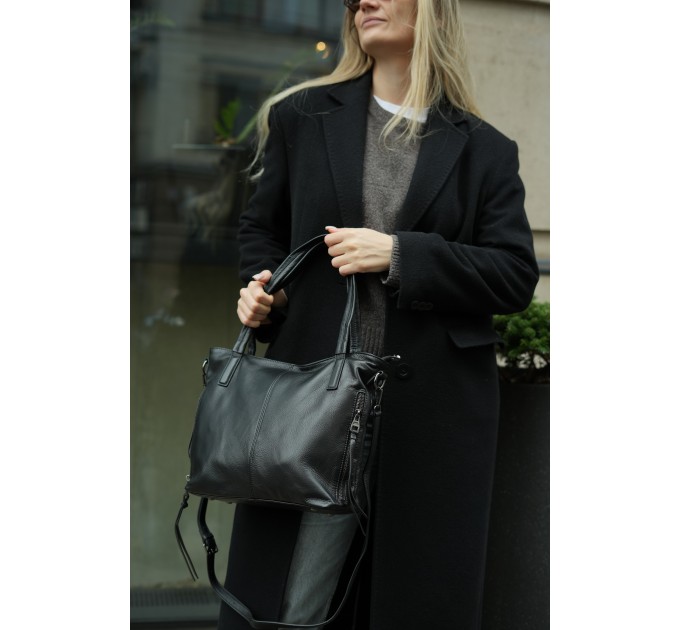 Жіноча сумка-тоут з натуральної шкіри чорна BAGS4LIFE 2036