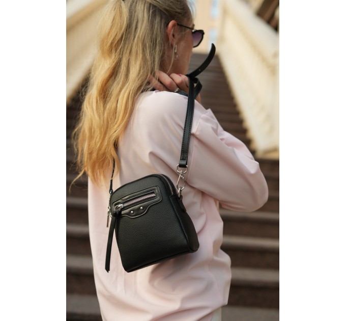 Жіноча сумка крос-боді з натуральної шкіри чорна BAGS4LIFE 6029/ВЕРТ з кишенею