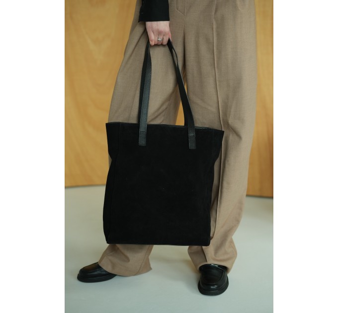 Женская сумка-шопер из натуральной замши и кожи черная Vito Torelli 1076 6036/1000