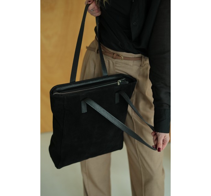 Женская сумка-шопер из натуральной замши и кожи черная Vito Torelli 1076 6036/1000