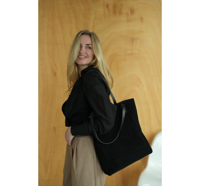 Женская сумка-шопер из натуральной замши и кожи черная Vito Torelli 1076 6036/1000