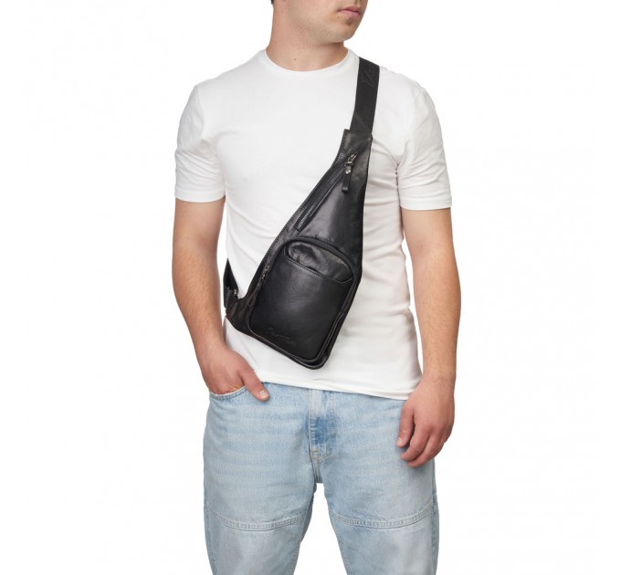 Сумка-рюкзак для мужчин кожаная черная Vito Torelli 7000 2060
