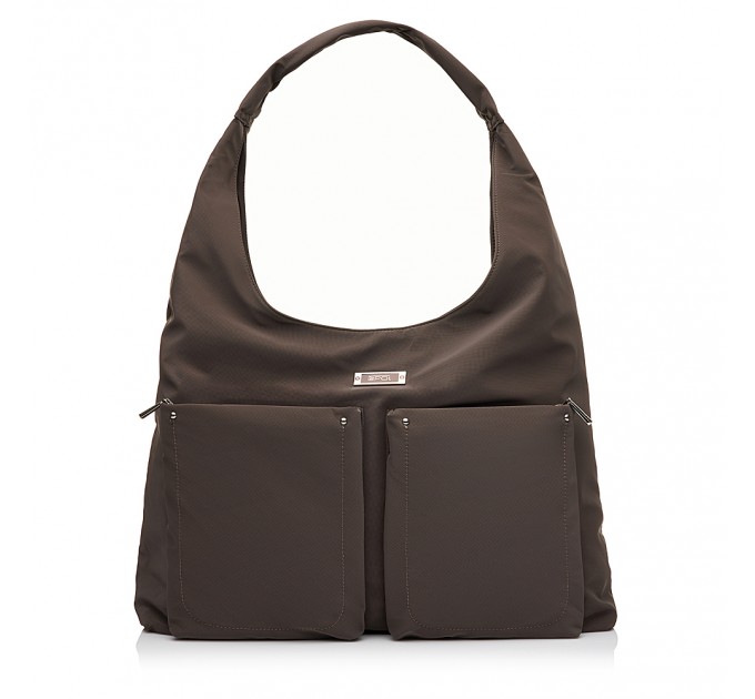 Женская сумка-шоппер из полиэстера коричневая EPOL 6116-04 с накладными карманами
