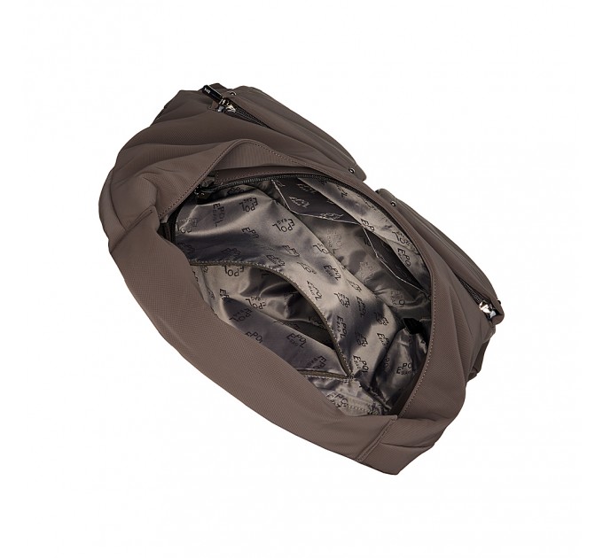 Женская сумка-шоппер из полиэстера коричневая EPOL 6116-04 с накладными карманами