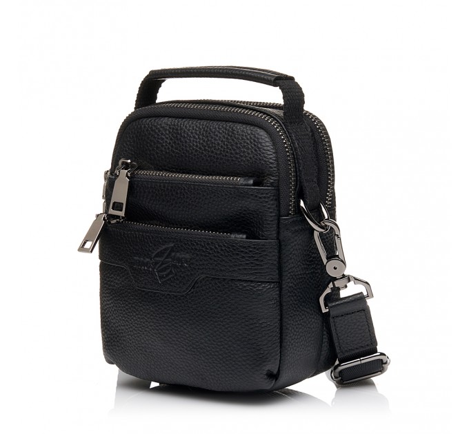 Чоловіча барсетка з натуральної шкіри чорна BAGS4LIFE MAN 6091В з короткою ручкою