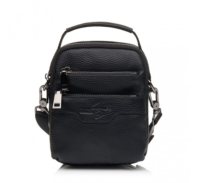 Чоловіча барсетка з натуральної шкіри чорна BAGS4LIFE MAN 6091В з короткою ручкою