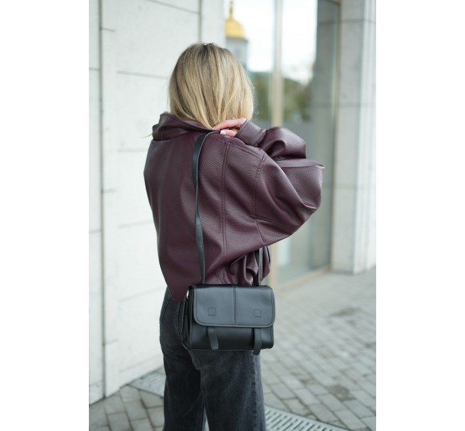 Женская сумка кросс-боди с натуральной кожи черная BAGS4LIFE 9918 с клапаном