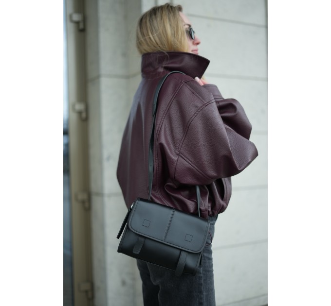 Женская сумка кросс-боди с натуральной кожи черная BAGS4LIFE 9918 с клапаном