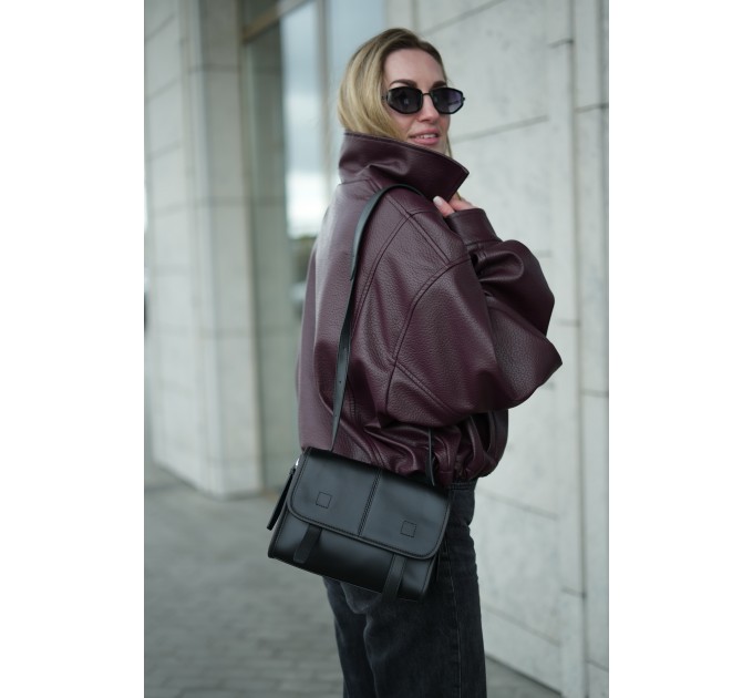 Женская сумка кросс-боди с натуральной кожи черная BAGS4LIFE 9918 с клапаном