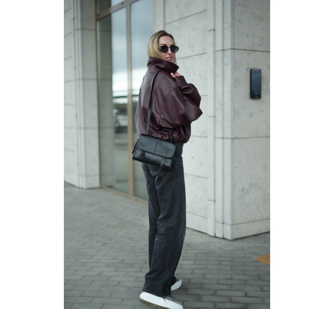 Женская сумка кросс-боди с натуральной кожи черная BAGS4LIFE 9918 с клапаном