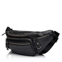 Сумка-бананка з натуральної шкіри чорна BAGS4LIFE MAN 6975 з кишенями