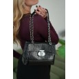 Сумка крос-боді жіноча з натуральної шкіри чорна BAGS4LIFE 6680 з клапаном та ланцюжком