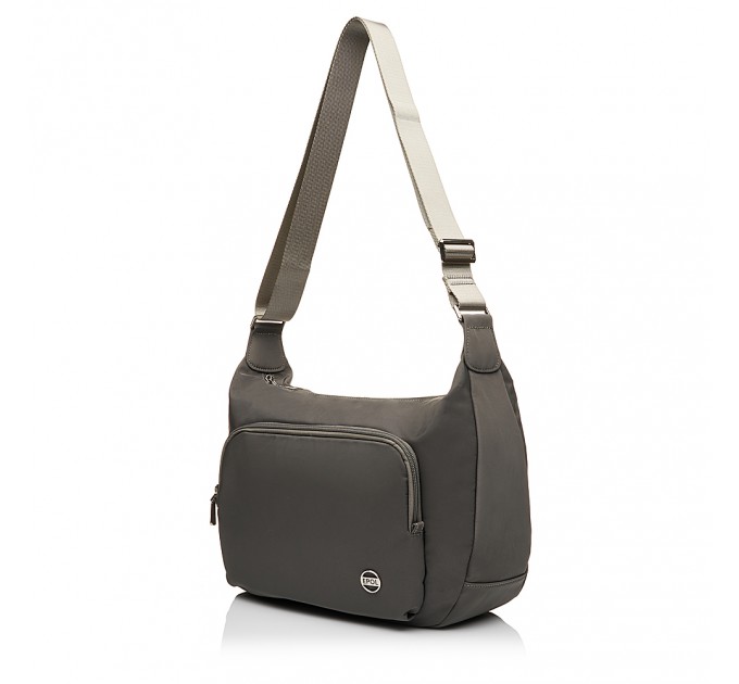 Сумка-мессенджер женская из полиэстера серо-зеленая EPOL 6105-03 с карманом