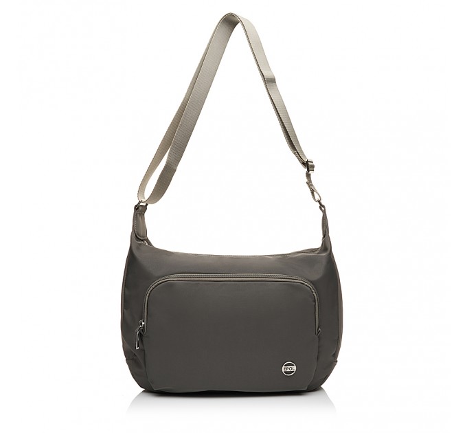 Сумка-мессенджер женская из полиэстера серо-зеленая EPOL 6105-03 с карманом