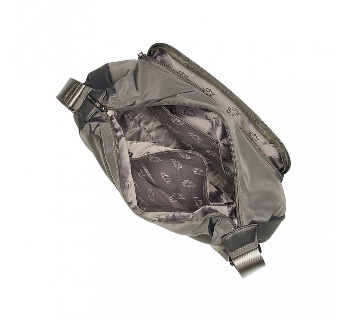 Сумка-мессенджер женская из полиэстера серо-зеленая EPOL 6105-03 с карманом
