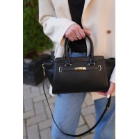 Жіноча сумка-портфель з натуральної шкіри чорна BAGS4LIFE 8302 з ремінцем та двома ручками