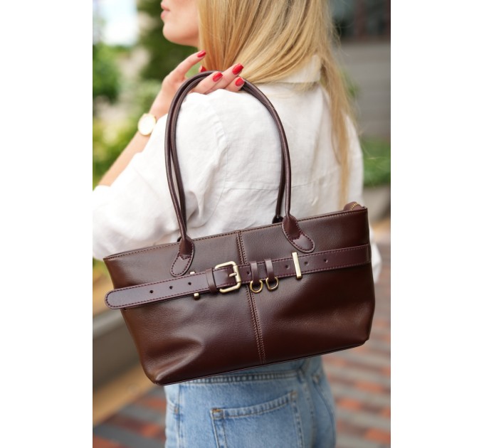 Жіноча сумка-багет з натуральної шкіри коричнева BAGS4LIFE 3018 з ремінцем