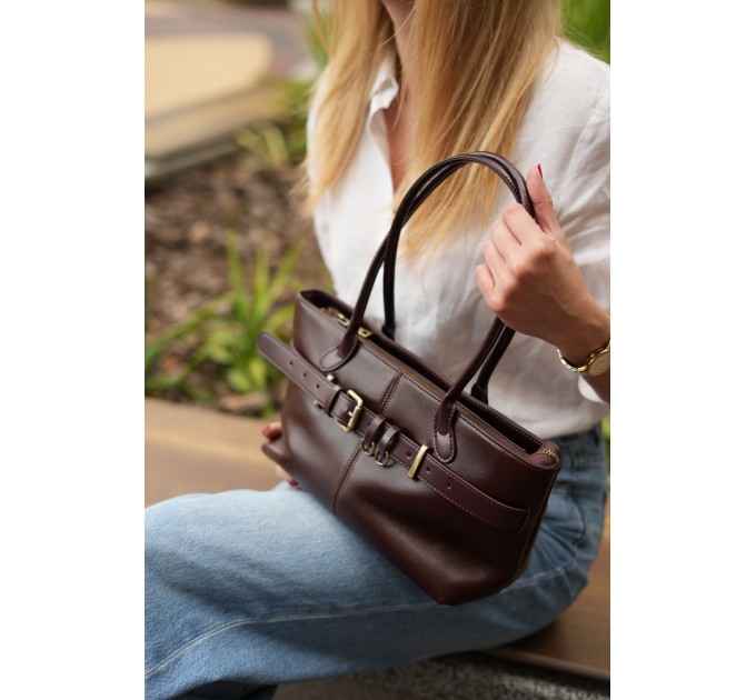 Жіноча сумка-багет з натуральної шкіри коричнева BAGS4LIFE 3018 з ремінцем