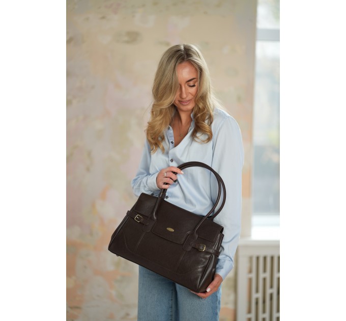 Женская сумка-тоут из натуральной кожи коричневая BAGS4LIFE 6048 с ремешками