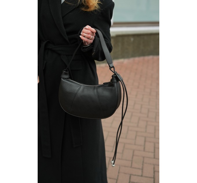 Женская сумка-хобо с натуральной кожи черная BAGS4LIFE 716С