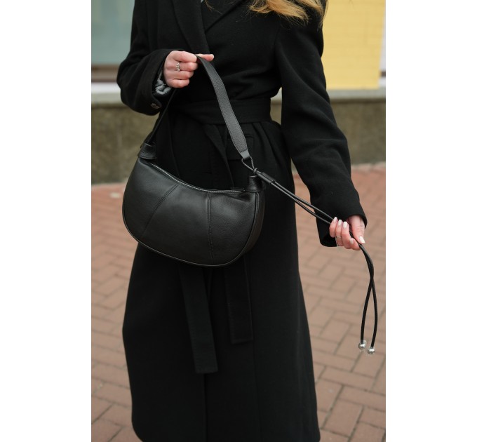 Женская сумка-хобо с натуральной кожи черная BAGS4LIFE 716С
